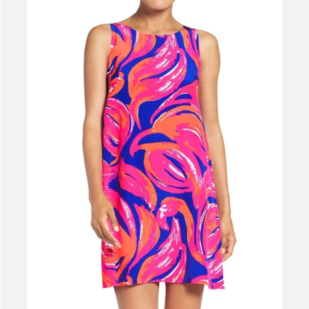 Lily Pulitzer Jackie Flamingo Shift Dress High Neck Pink Resort Vacation Sz XS